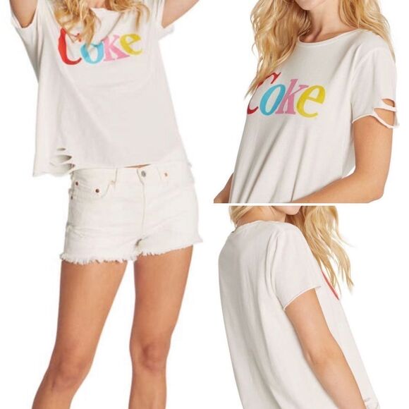 Wildfox x Coca-Cola Coke Stellar Graphic Distressed T-Shirt Sz S NWT - Picture 1 of 12